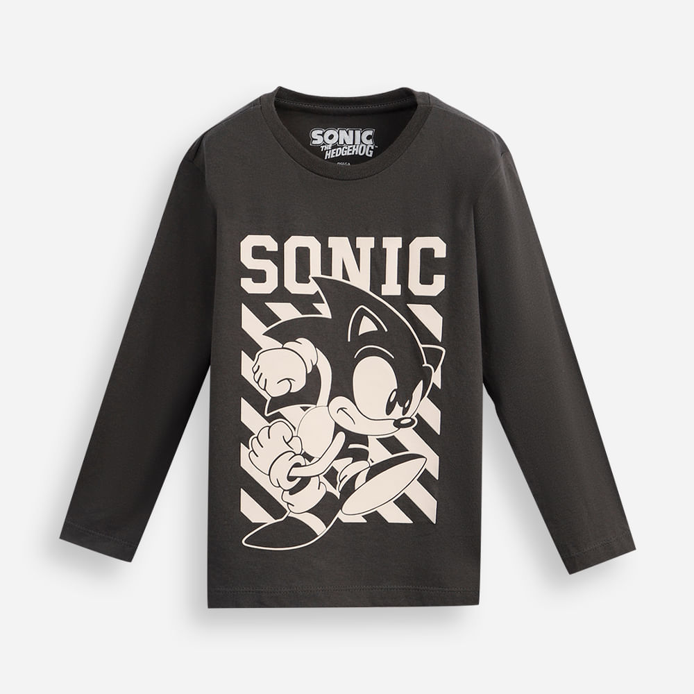 Blusa de algodão infantil manga longa sonic cinza Blusa de algodão infantil manga longa sonic cinza