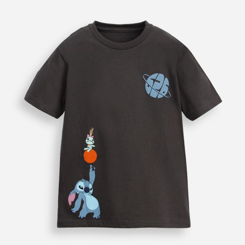 Camiseta de algodão infantil manga curta stitch cinza Camiseta de algodão infantil manga curta stitch cinza