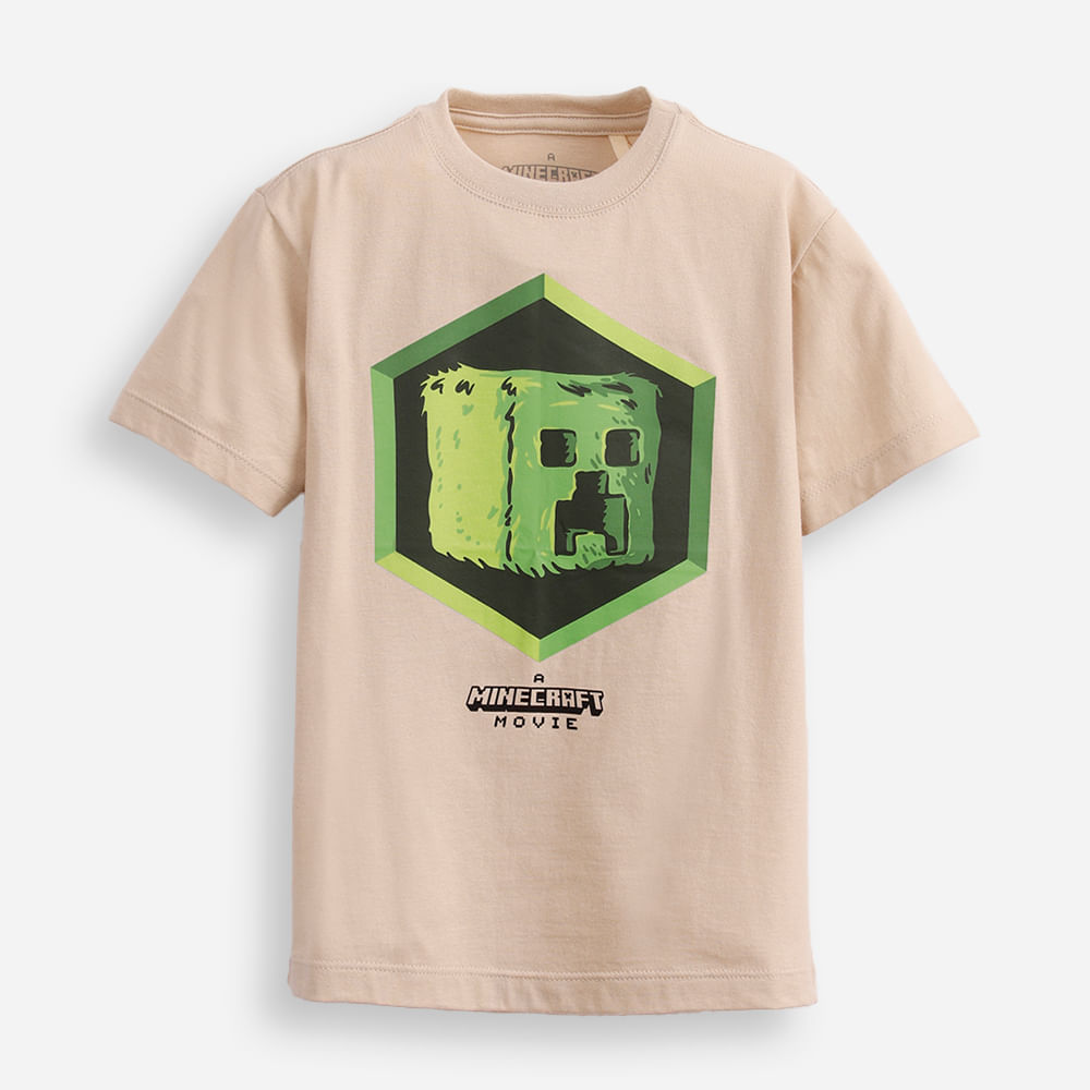 Camiseta de algodão infantil manga curta minecraft bege Camiseta de algodão infantil manga curta minecraft bege