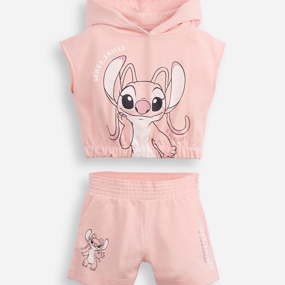 Conjunto infantil curto com capuz angel rosa Conjunto infantil curto com capuz angel rosa