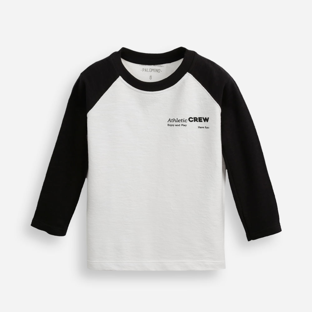 Blusa de algodão infantil manga raglan texturizada off white Blusa de algodão infantil manga raglan texturizada off white