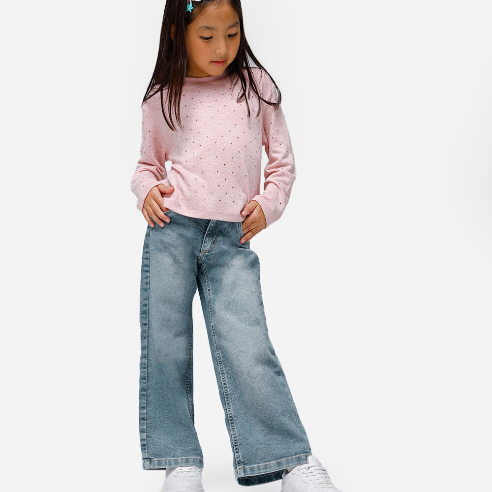 Calça wide leg infantil jeans azul Calça wide leg infantil jeans azul