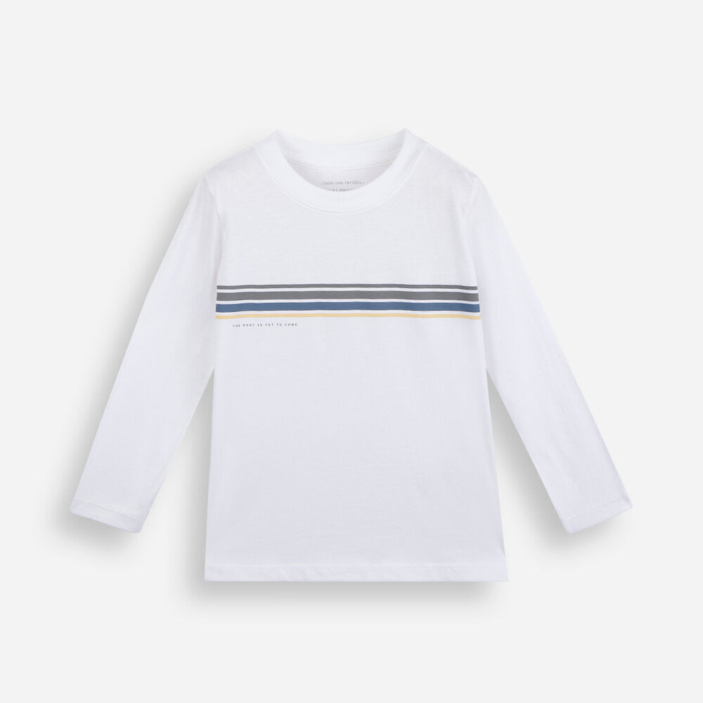 Camiseta infantil de algodão manga longa com listras off white