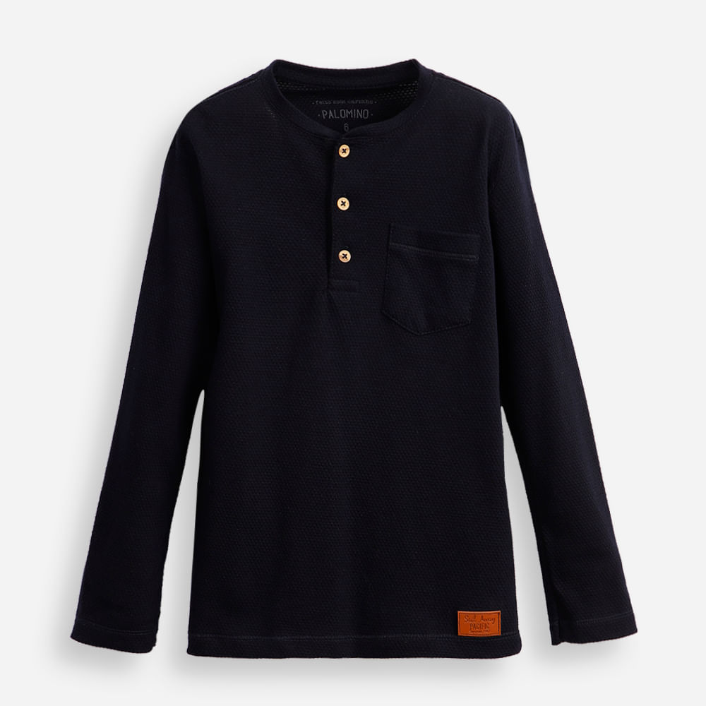 Blusa infantil gola padre texturizada azul Blusa infantil gola padre texturizada azul