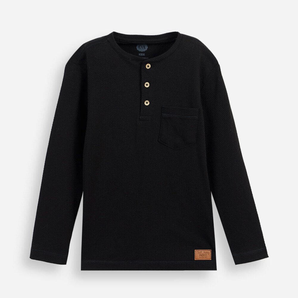 Blusa infantil gola padre texturizada preta Blusa infantil gola padre texturizada preta