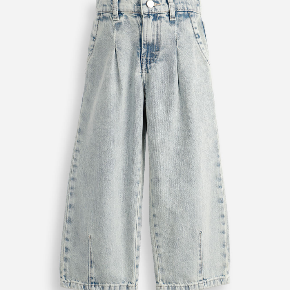 Calça barrel infantil jeans com pregas azul Calça barrel infantil jeans com pregas azul