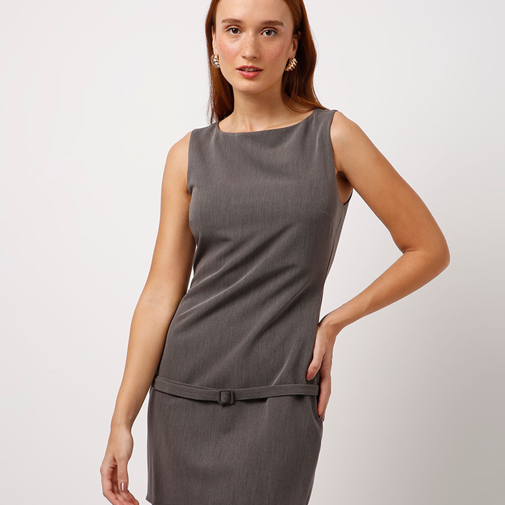 Vestido curto com cinto mindset cinza Vestido curto com cinto mindset cinza