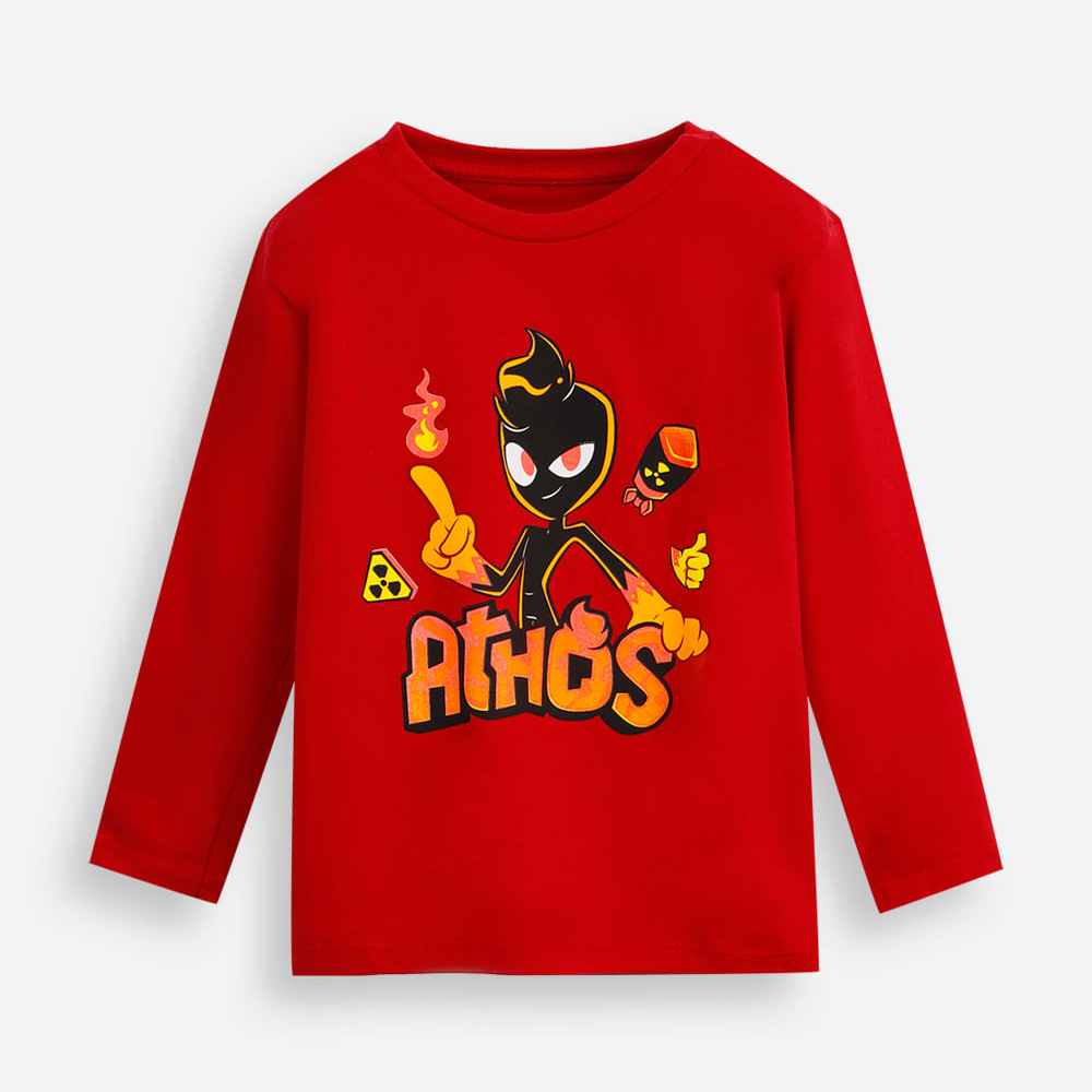 Camiseta infantil de algodão athos minecraft manga longa vermelha