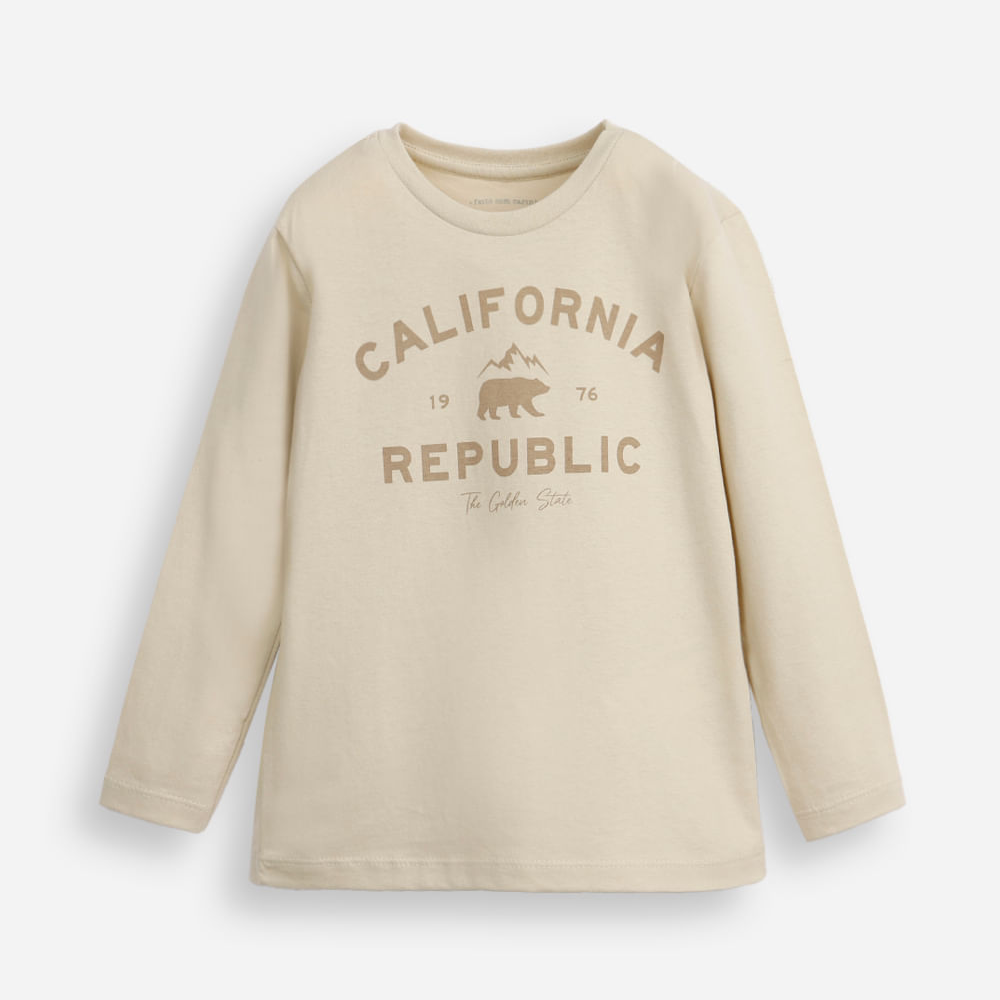 Blusa de algodão infantil manga longa california bege Blusa de algodão infantil manga longa california bege