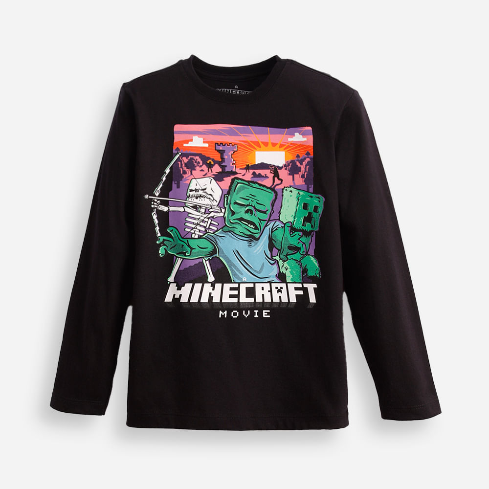 Blusa de algodão infantil manga longa minecraft preta Blusa de algodão infantil manga longa minecraft preta