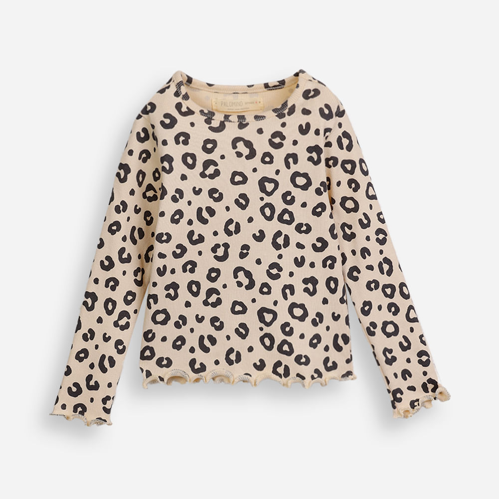 Blusa infantil de algodão animal print bege Blusa infantil de algodão animal print bege
