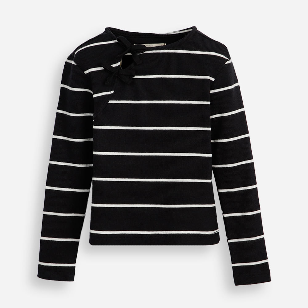 Blusa infantil de algodão com laços listrada colorida