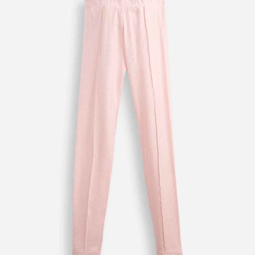 Calça legging infantil canelada com nervura rosa