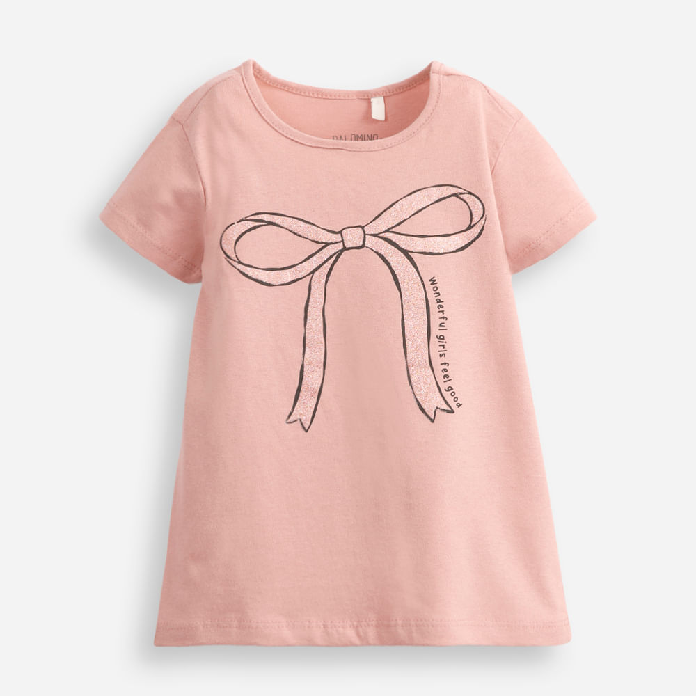 Blusa infantil de algodão laço com glitter rosa