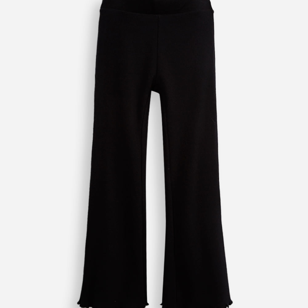 Calça flare infantil canelada com fru fru preta Calça flare infantil canelada com fru fru preta