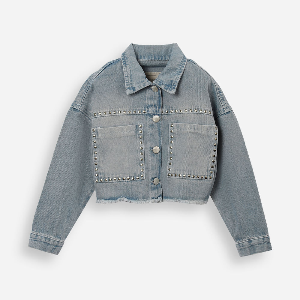 Jaqueta jeans infantil com tachas azul Jaqueta jeans infantil com tachas azul