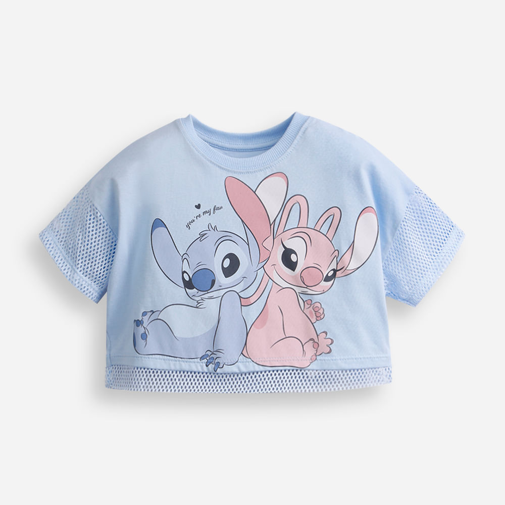 Camiseta infantil de algodão manga curta stitch e angel azul Camiseta infantil de algodão manga curta stitch e angel azul