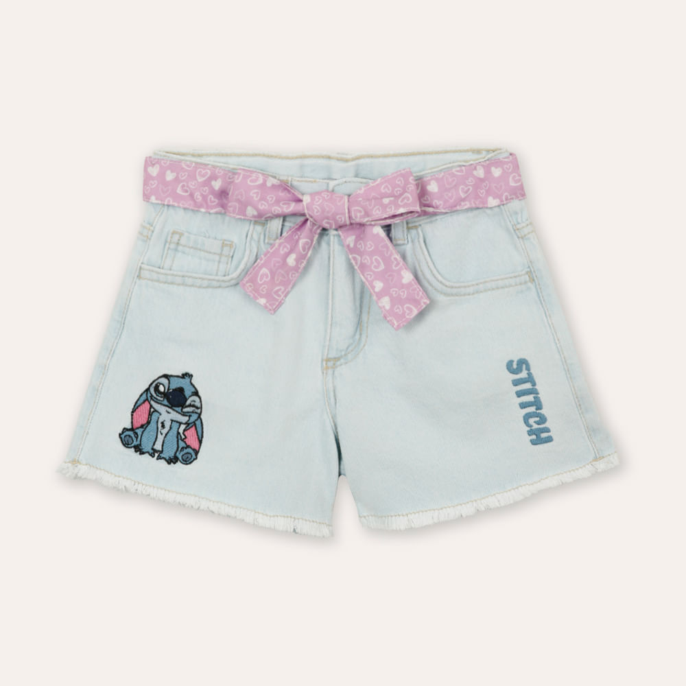 Short jeans infantil com bordado stitch azul