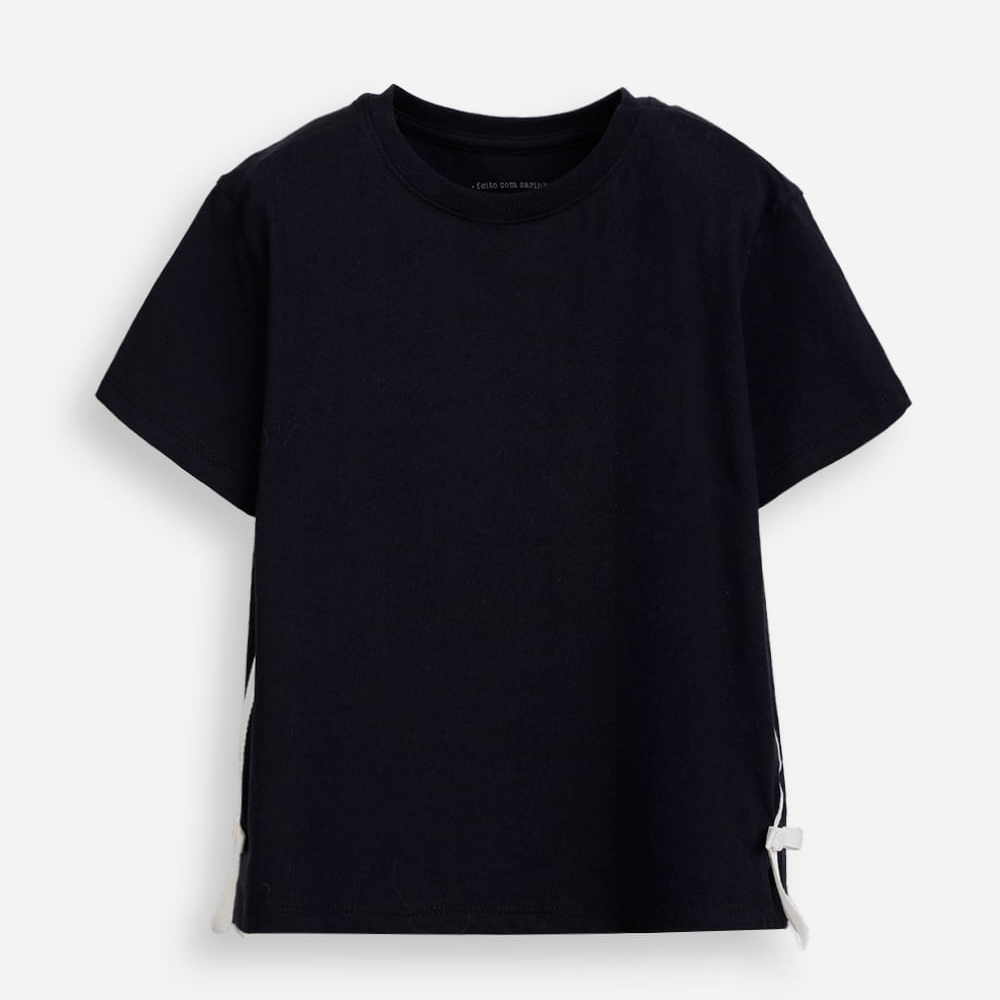 Camiseta de algodão infantil lacinho na lateral preta Camiseta de algodão infantil lacinho na lateral preta
