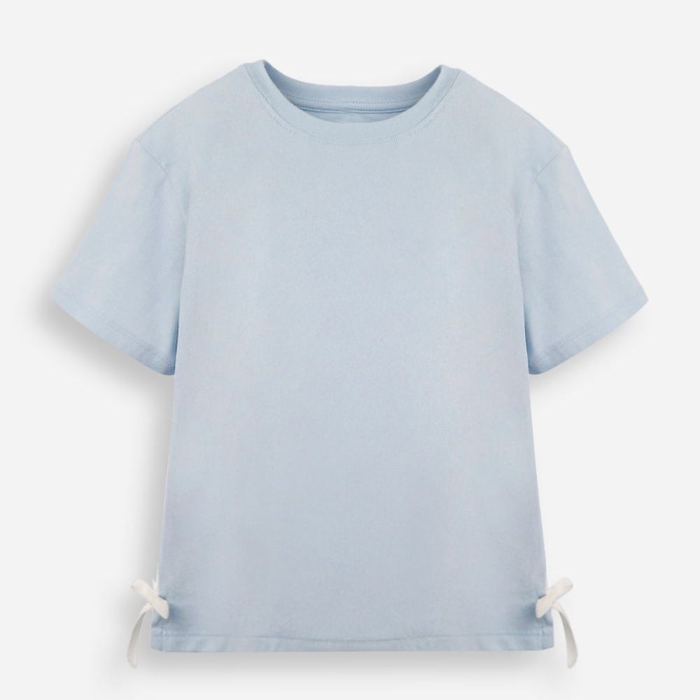 Camiseta de algodão infantil lacinho na lateral azul Camiseta de algodão infantil lacinho na lateral azul