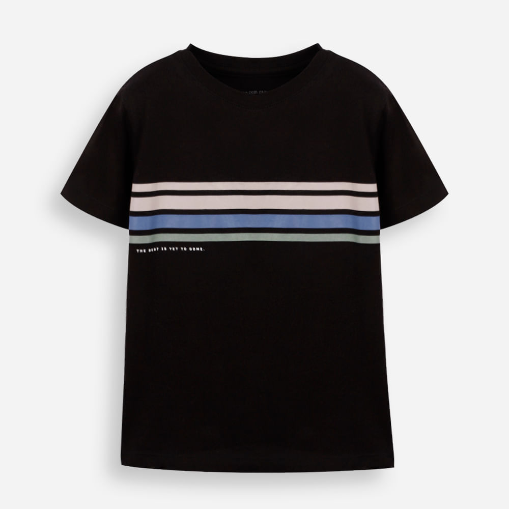 Camiseta de algodão infantil listrada preta Camiseta de algodão infantil listrada preta