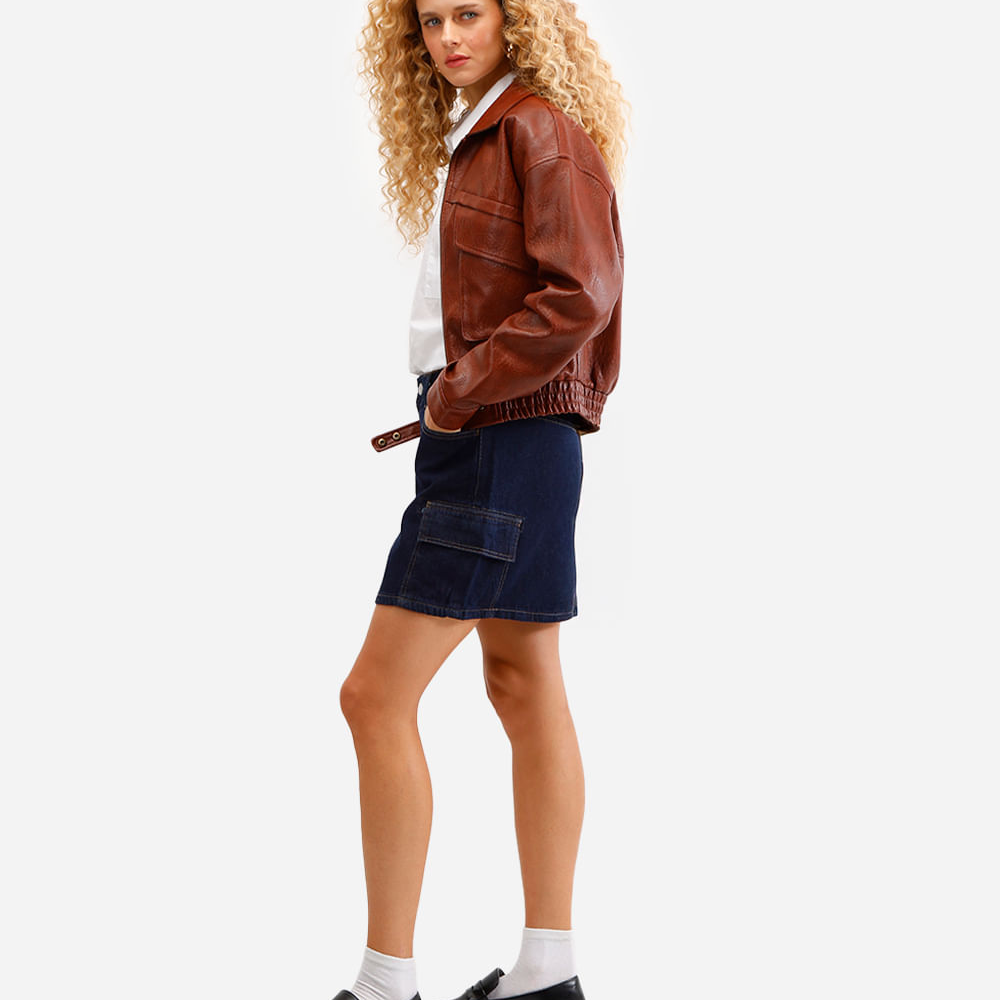 Saia curta cargo feminina jeans azul Saia curta cargo feminina jeans azul
