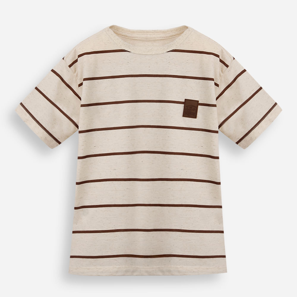 Camiseta infantil com linho listrada marrom Camiseta infantil com linho listrada marrom