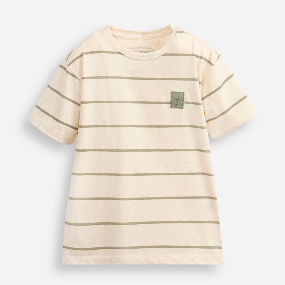 Camiseta infantil com linho listrada verde Camiseta infantil com linho listrada verde