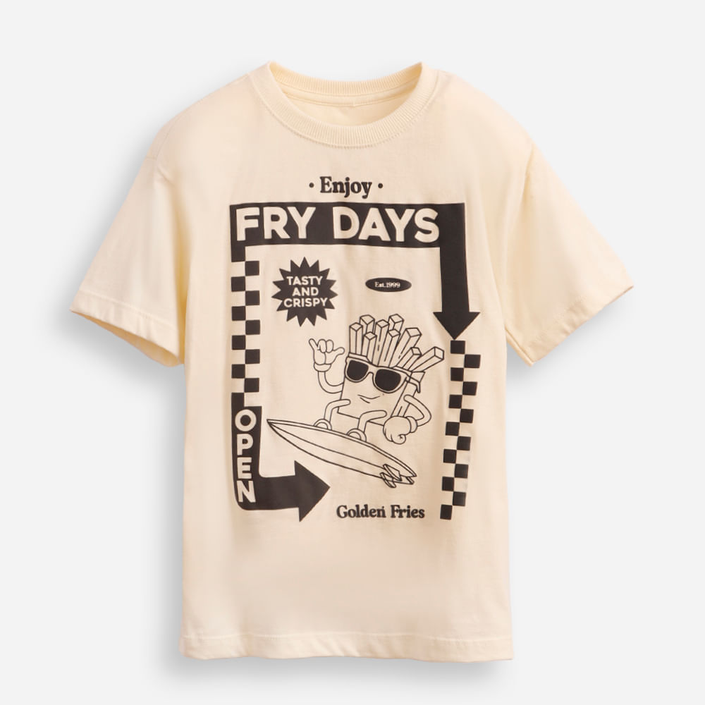 Camiseta de algodão infantil fry days bege Camiseta de algodão infantil fry days bege