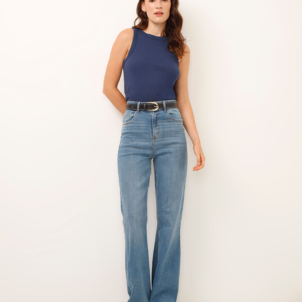 Calça flare jeans cintura alta azul