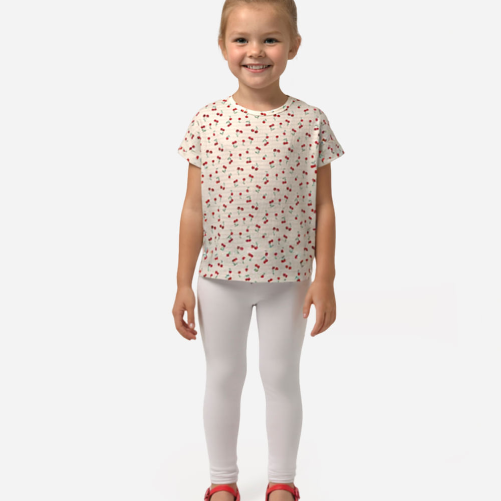 Camiseta infantil manga curta cerejinhas off white Camiseta infantil manga curta cerejinhas off white