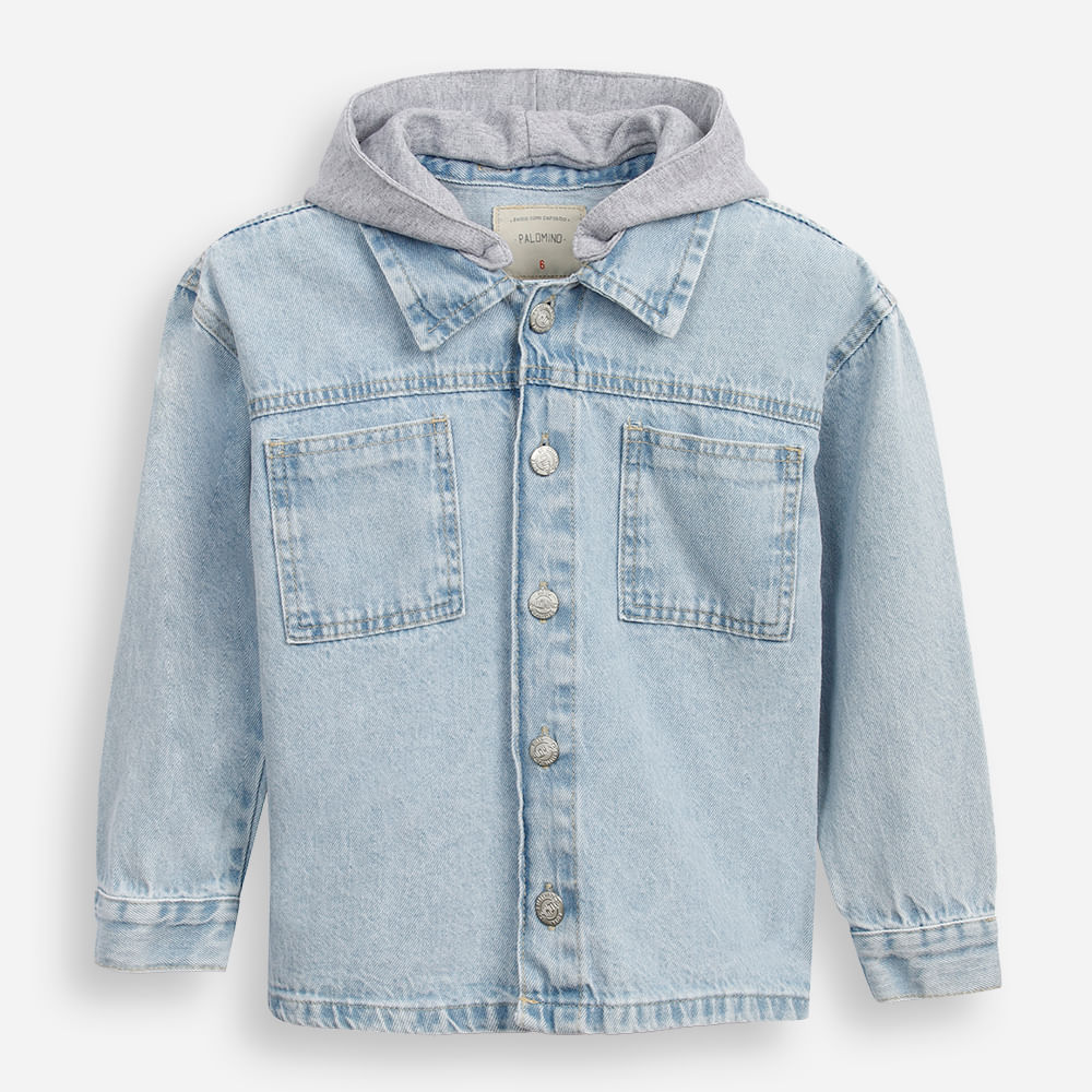 Jaqueta oversized jeans infantil com capuz removível azul
