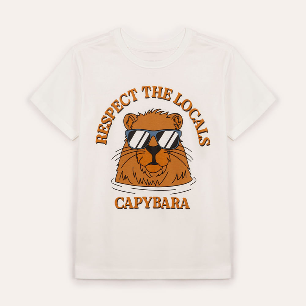Camiseta infantil de algodão capivara off white Camiseta infantil de algodão capivara off white