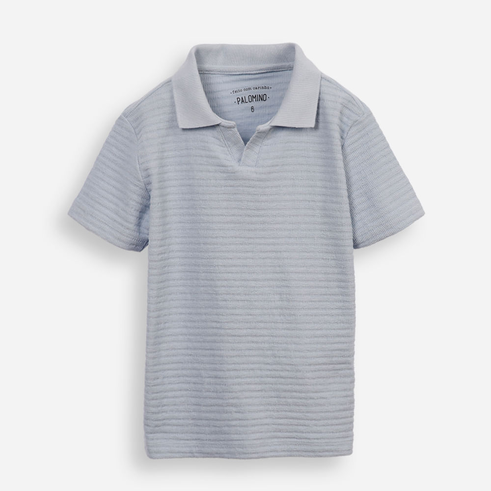 Polo infantil de algodão texturizada azul Polo infantil de algodão texturizada azul