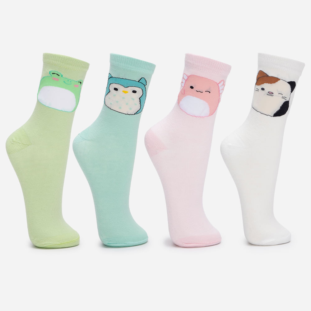 Kit de 4 meias infantis cano médio squishmallows colorido Kit de 4 meias infantis cano médio squishmallows colorido