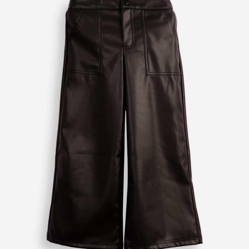 Calça wide leg infantil de poliuretano preta Calça wide leg infantil de poliuretano preta