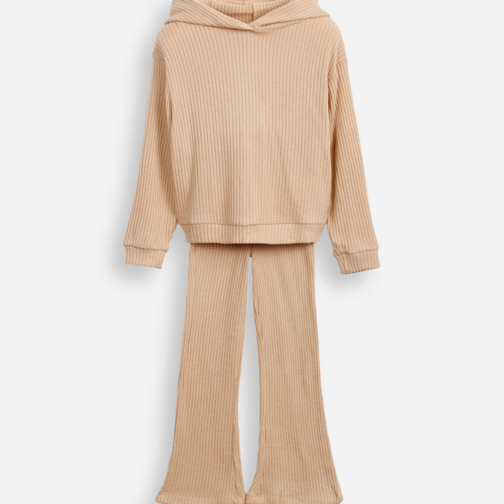 Conjunto infantil longo de viscose canelado com capuz marrom Conjunto infantil longo de viscose canelado com capuz marrom