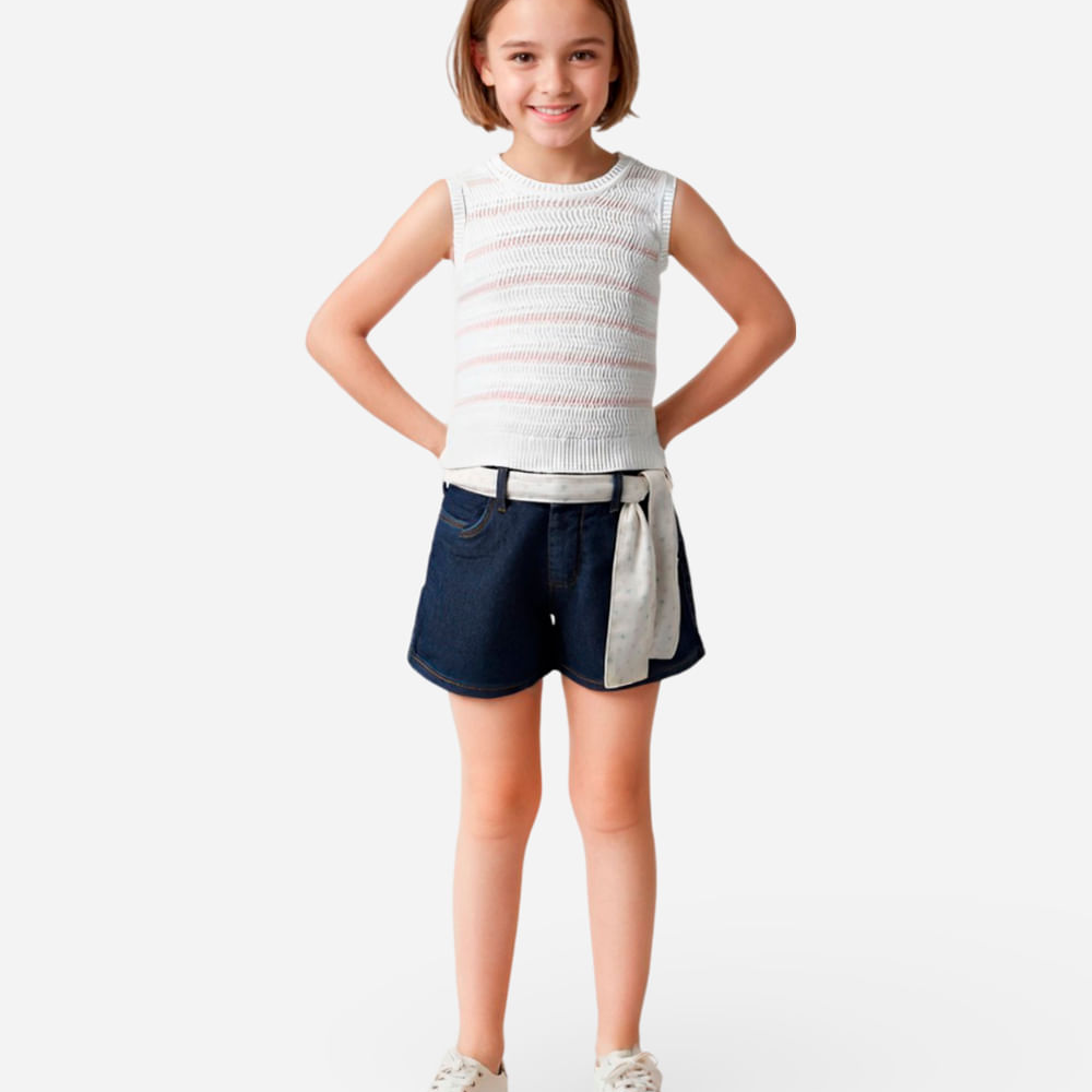 Short clochard infantil jeans com cinto faixa azul Short clochard infantil jeans com cinto faixa azul