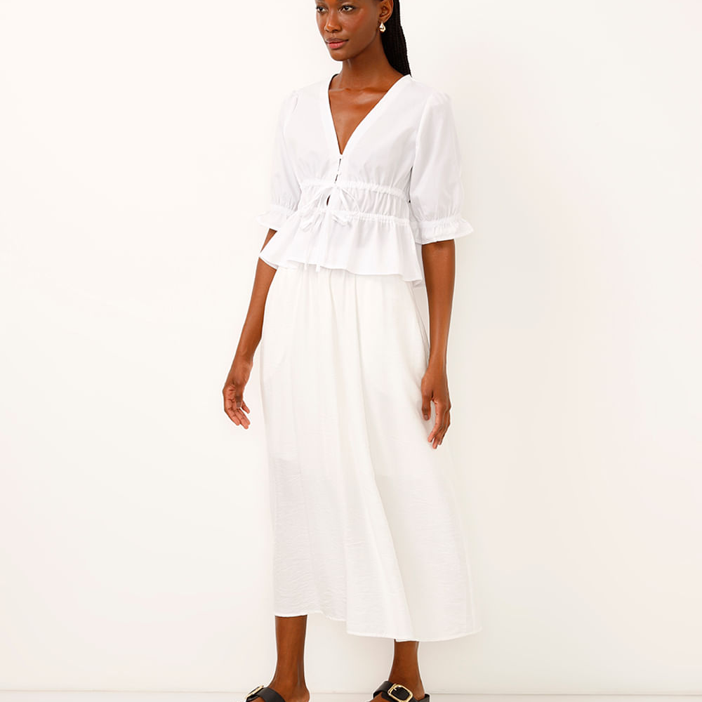 Saia midi godê texturizada off white Saia midi godê texturizada off white