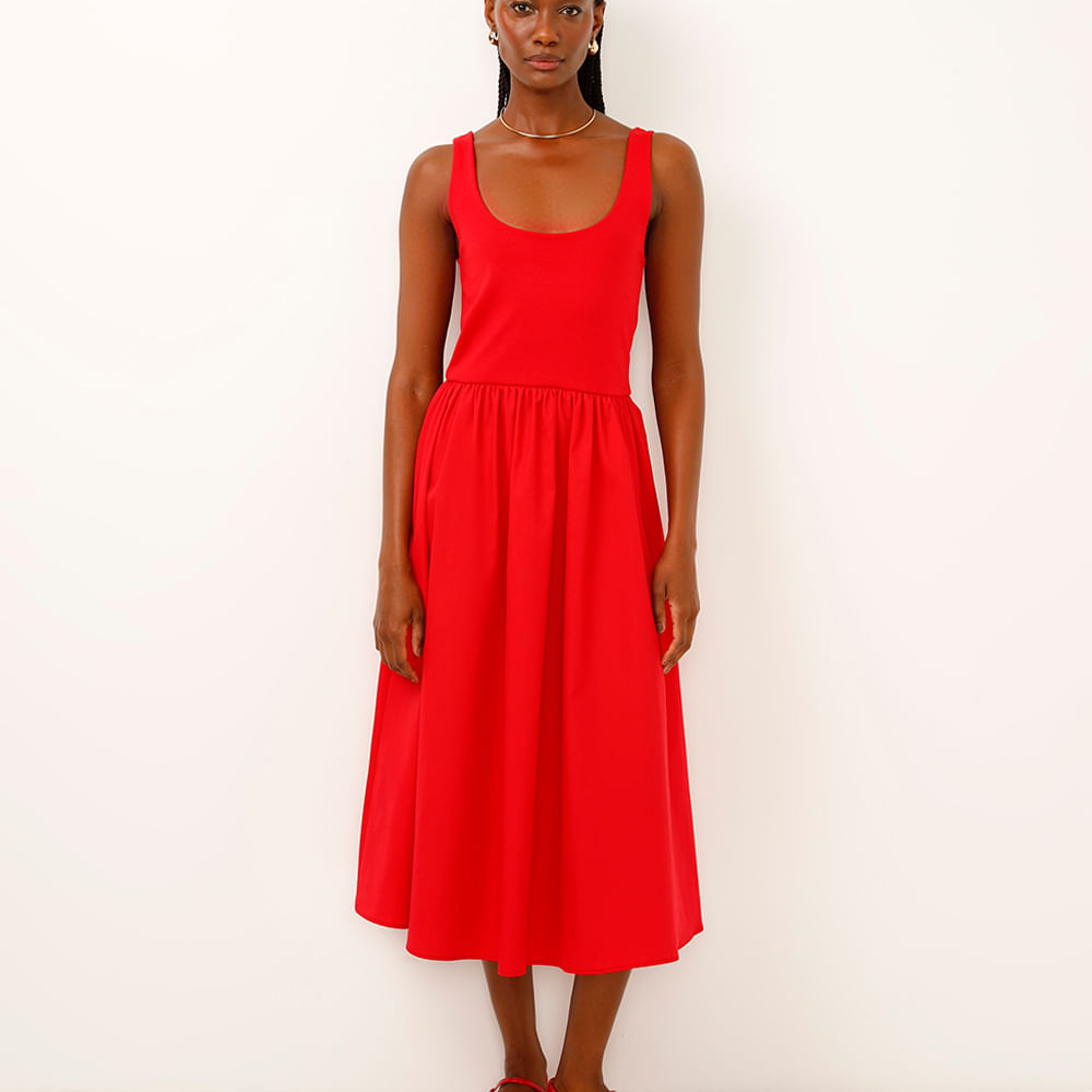 Vestido midi saia volumosa vermelho Vestido midi saia volumosa vermelho