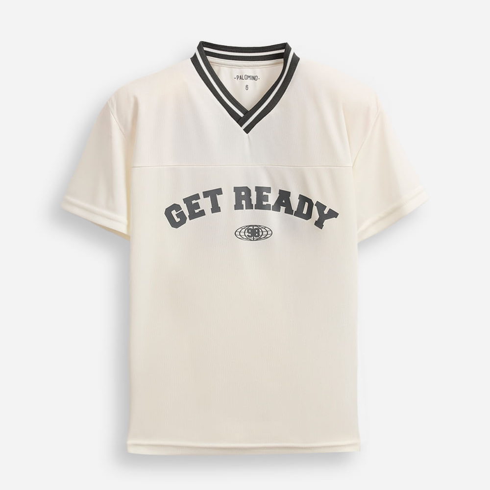Camiseta infantil esportiva com recortes off white