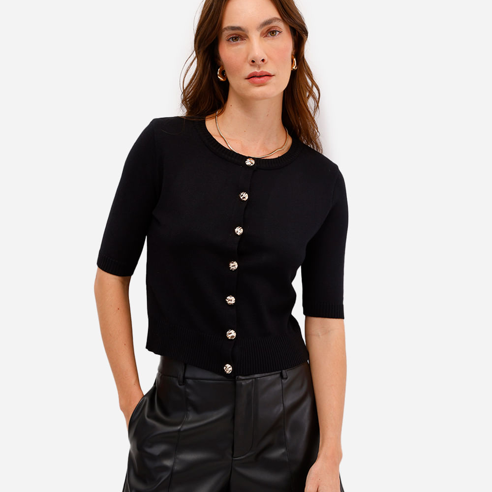 Cardigan feminino de tricot com botões preto Cardigan feminino de tricot com botões preto