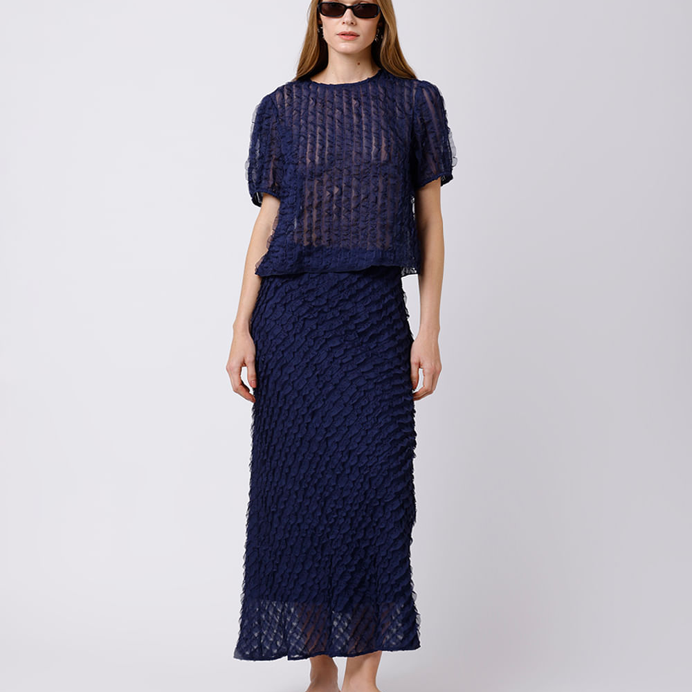 Saia midi feminina com babados mindset azul Saia midi feminina com babados mindset azul