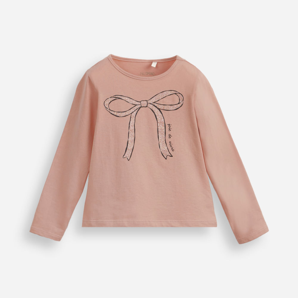 Camiseta infantil de algodão laço com glitter rosa Camiseta infantil de algodão laço com glitter rosa