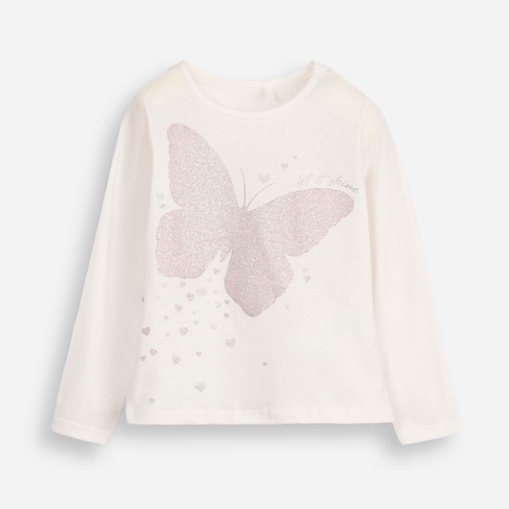 Blusa de algodão infantil manga longa borboleta off white Blusa de algodão infantil manga longa borboleta off white