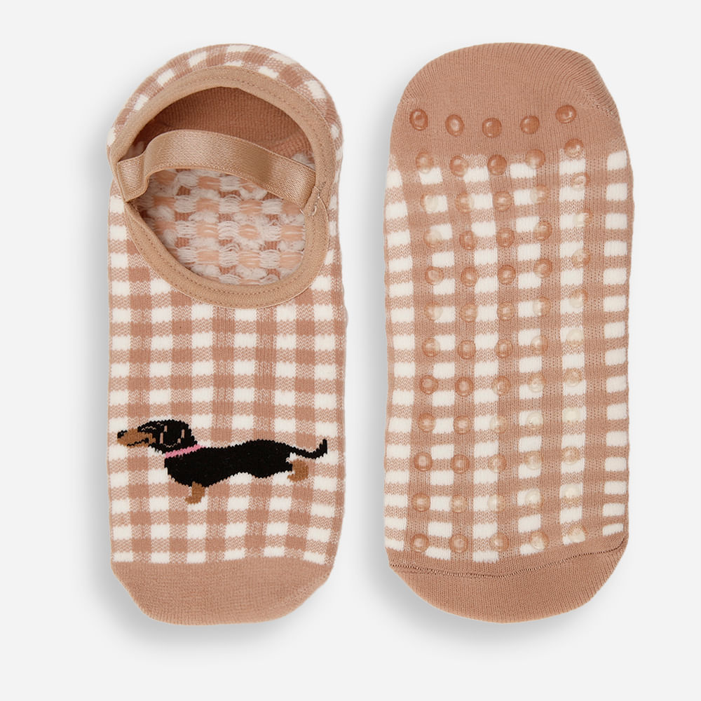 Meia sapatilha estampado vichy colorido 34-39 bege