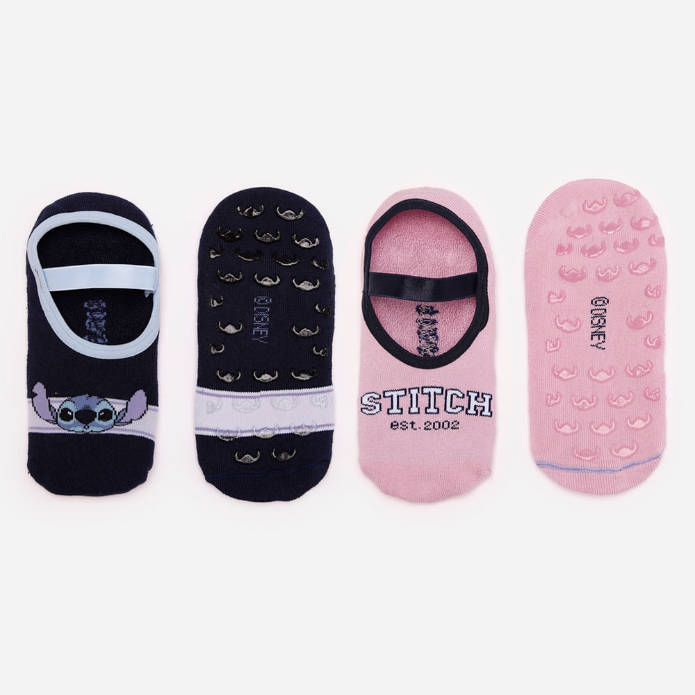 Kit de 2 meias femininas sapatilha stitch colorida
