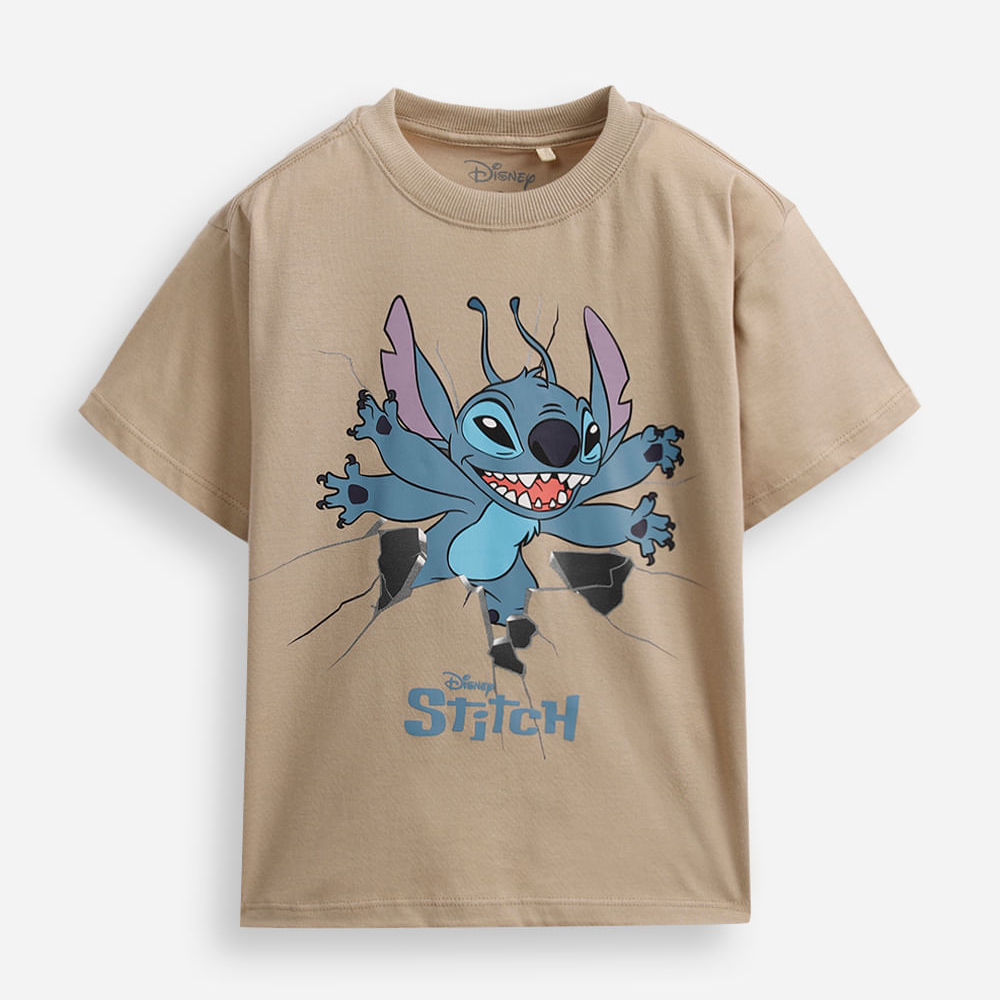 Camiseta infantil de algodão stitch bege Camiseta infantil de algodão stitch bege