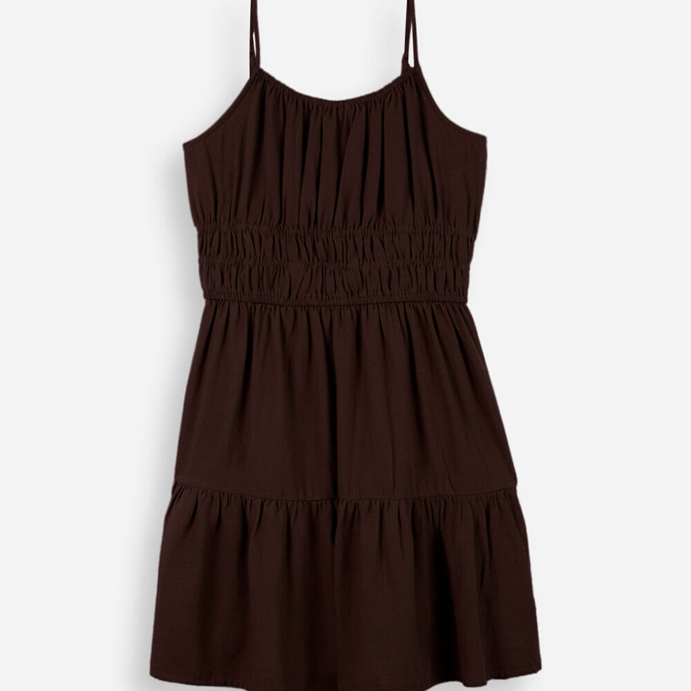Vestido curto juvenil com alças finas marrom Vestido curto juvenil com alças finas marrom