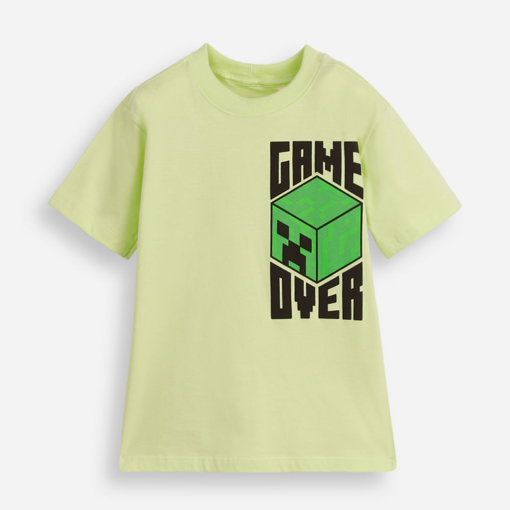 Camiseta infantil de algodão minecraft verde Camiseta infantil de algodão minecraft verde